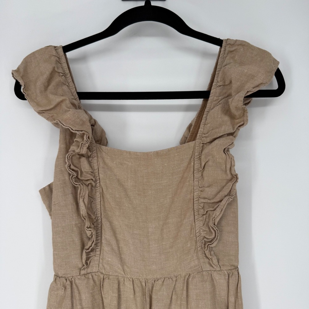 MADEWELL LINEN BLEND RUFFLE TIE-BACK JUMPSUIT SEED KHAKI SIZE 0 BEACH VACATION - Picture 2 of 9